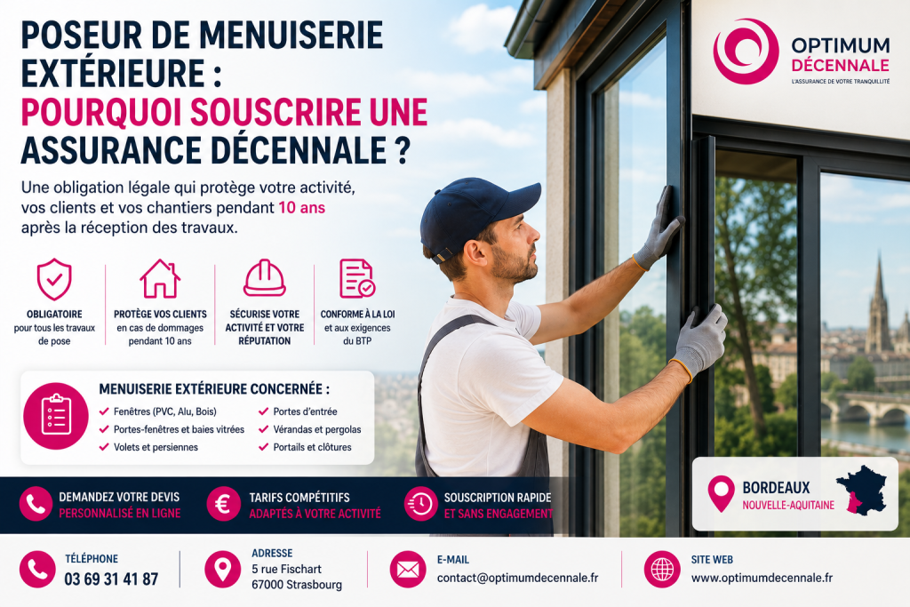Pourquoi un poseur de menuiserie extérieure doit souscrire une assurance décennale à Bordeaux en Nouvelle-Aquitaine